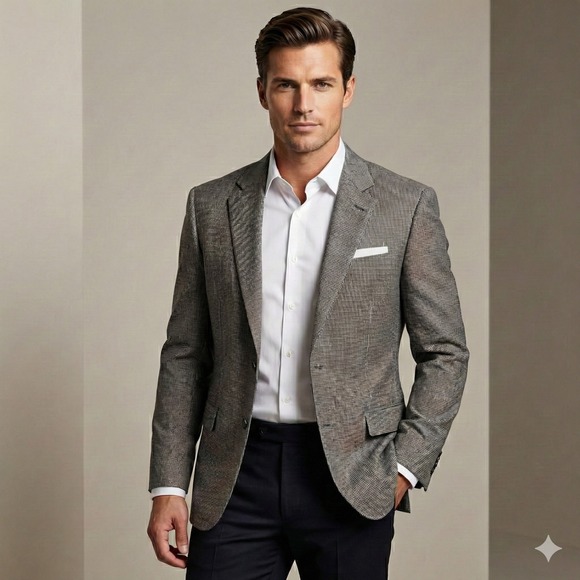 Jos. A. Bank Other - JOS A BANK Mens 46R GORDON Sport Coat Blazer 100% Wool Houndstooth‎ Gray Career